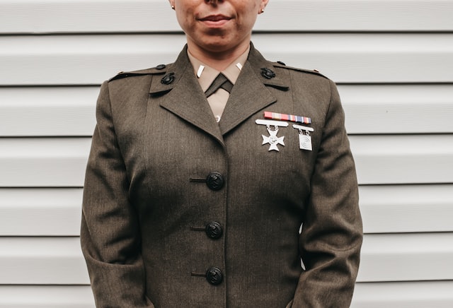A woman in a military service uniform